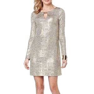 Vince Camuto Gold Shimmer Metallic Cascara Sheath Dress Size 8